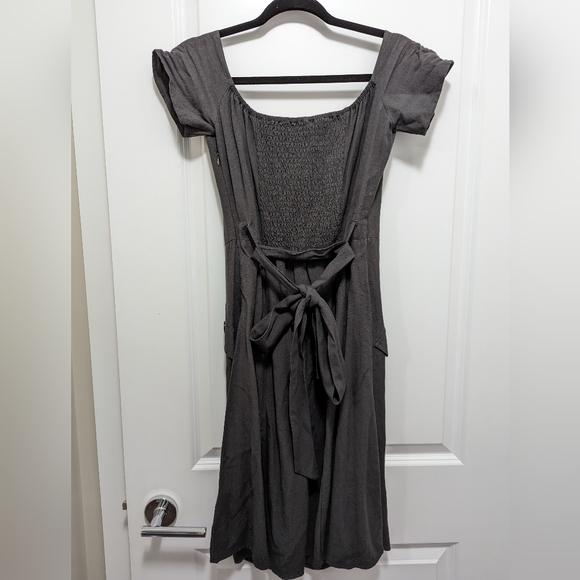 LE CHATEAU | NWT, off the shoulder, dark gray dress, belted waist, size medium - Picture 2 of 2
